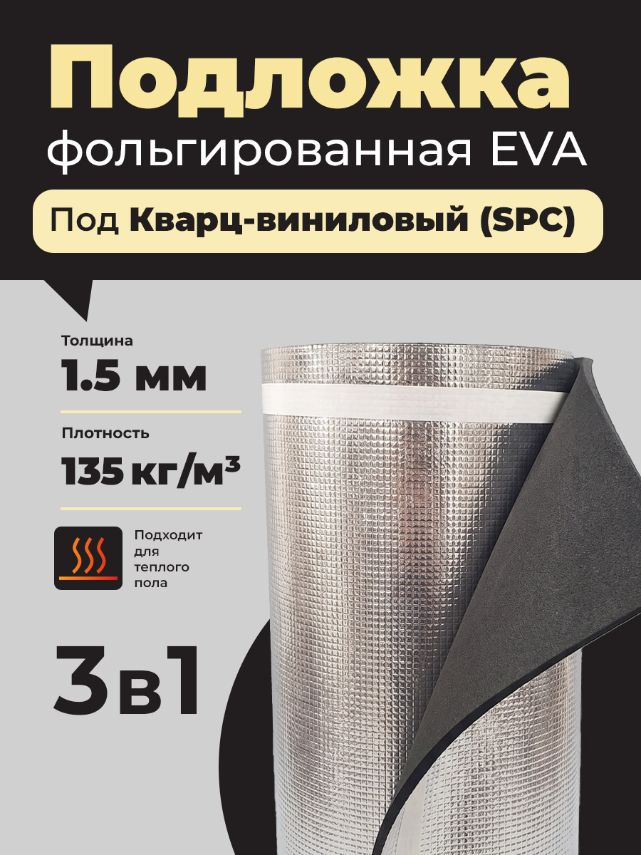 Подложка фольгированная EVA под SPC, кварц-виниловый ламинат 1,5mm (6,6 м2)